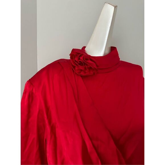 NWT Ronny Kobo Rocky Satin Silk-Blend Long Sleeve Draped Mini Dress Red XL $598 - Picture 10 of 11